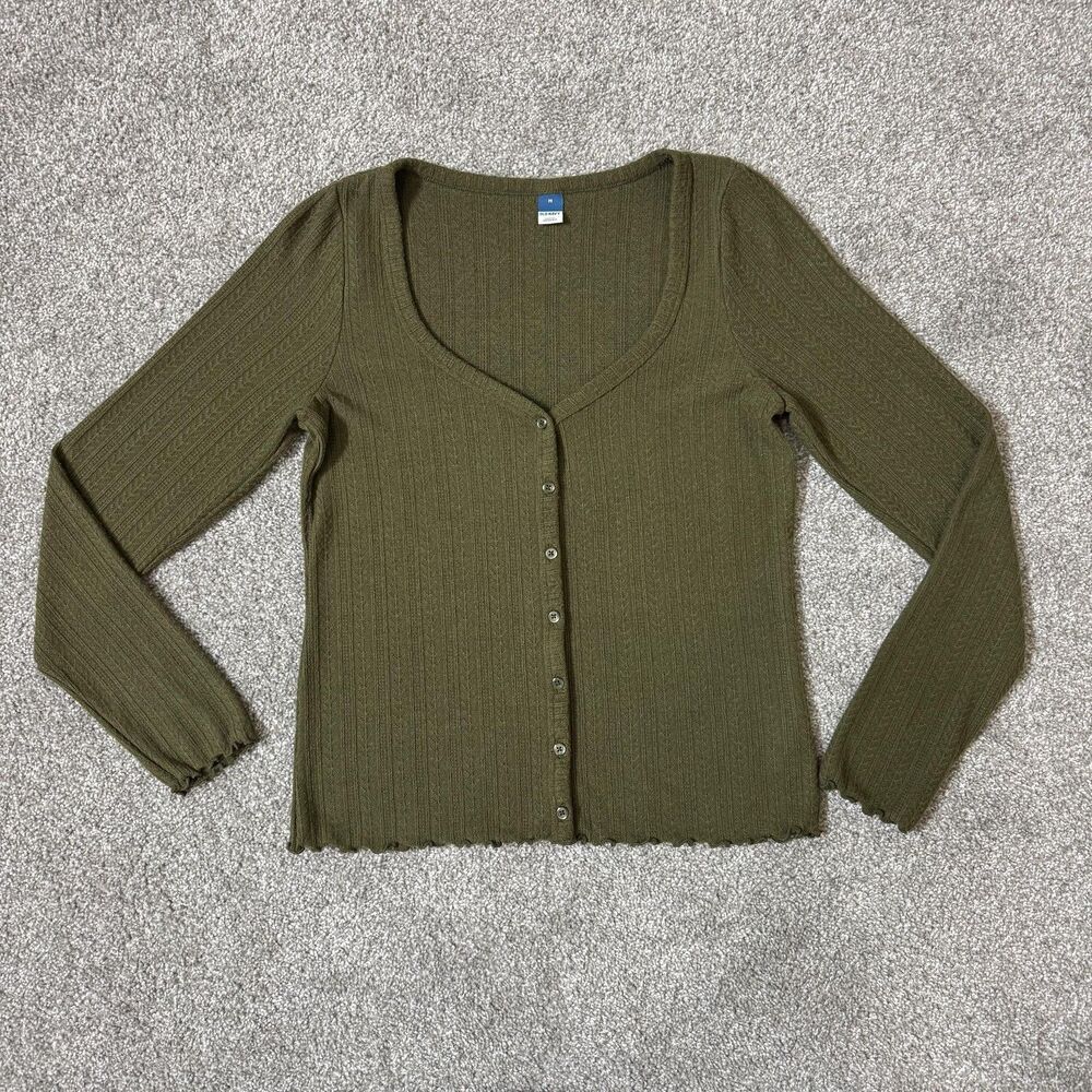Old Navy Cardigan Sweater Womens Medium Green Conifer LS Button Thru Ribbed Knit